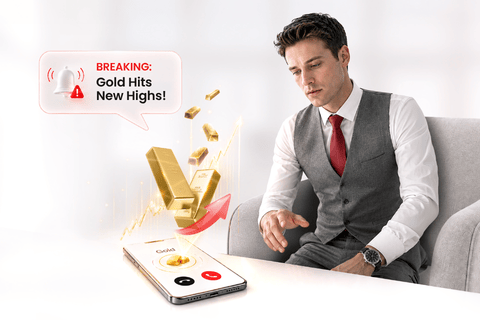 D Prime XAUUSD724 visual featuring a gold price alert and 24/7 gold trading access.