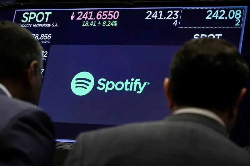 Spotify's shares climbed 12% after the company announced its second consecutive quarterly profit.
Image Source: The Star