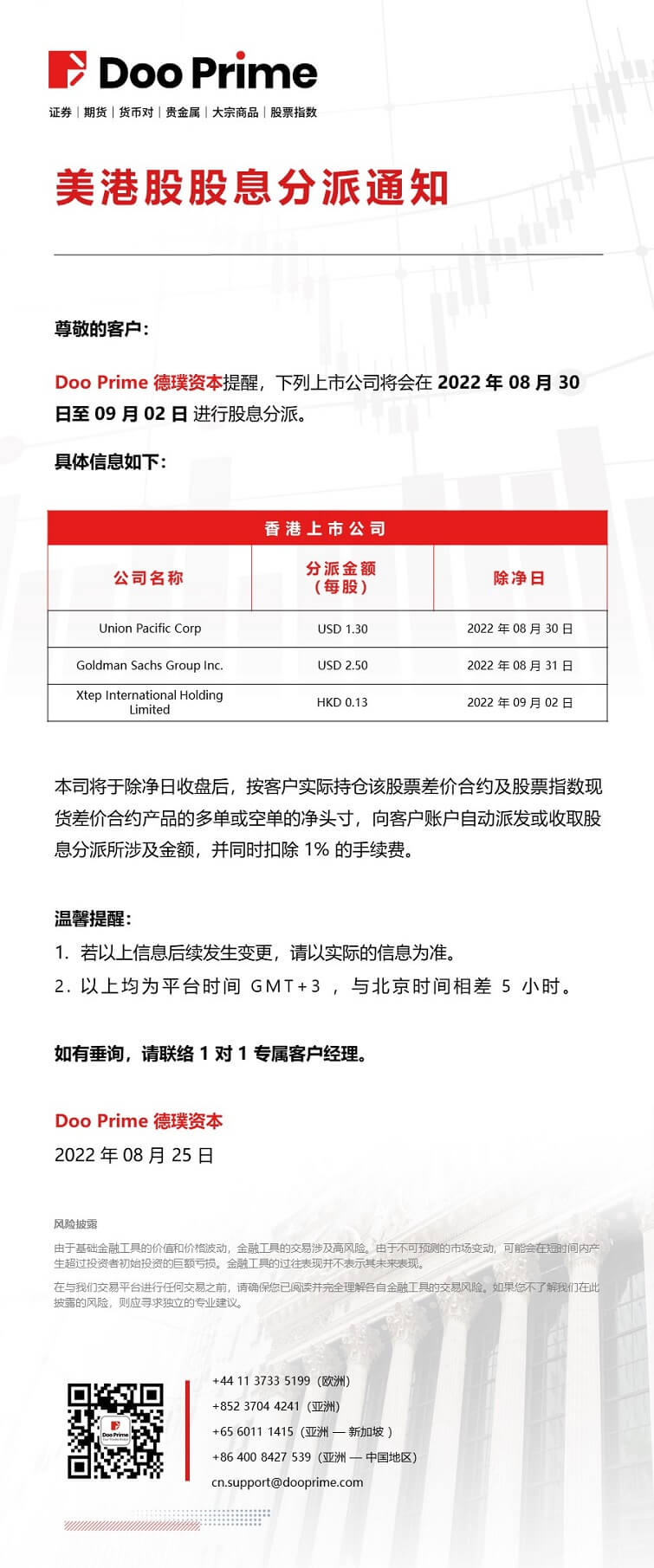 美港股股息分派通知